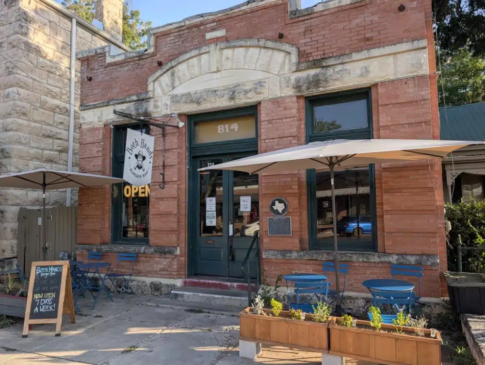 Exterior of Both Hands Burger Bar in Comfort, Texas