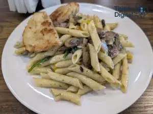 Spinach mushroom penne from Shelby’s Dae-Ly Cafe in Comfort Texas
