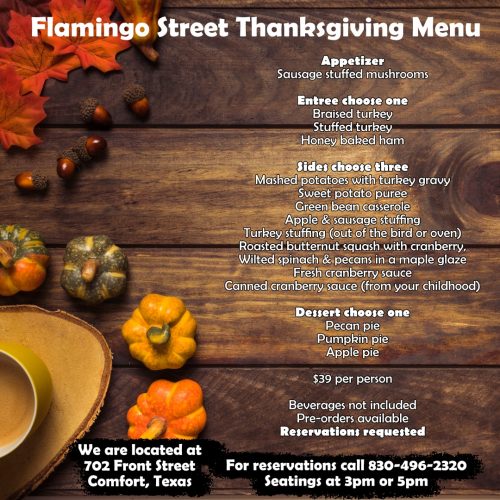 Flamingo Street Thanksgiving Menu 2022